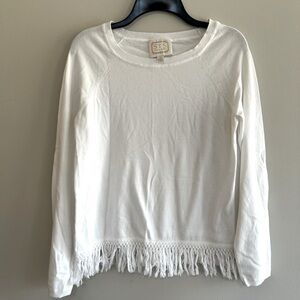 STS Sail to Sable LS Resort Fringed Sweater in White, size XS